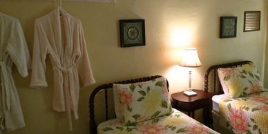 Guest room at the haunted Island Hotel in Cedar Key, Florida during an overnight ghost hunt