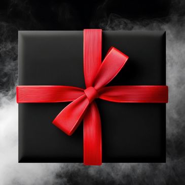 Silent Slayer Ghost Tours gift card black present with red bow