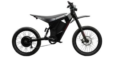Black electric mountain bike with thick tires and sleek design.