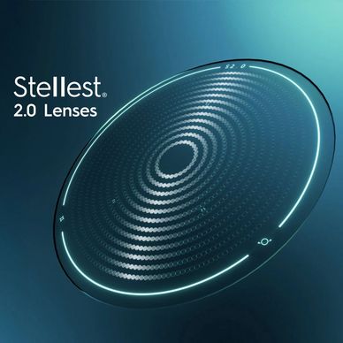 Close-up of Stellest 2.0 high-tech lenses with glowing circular patterns.