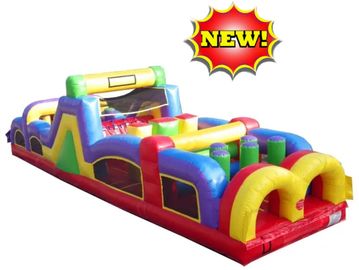 Colorful inflatable obstacle course with a "NEW!" tag.