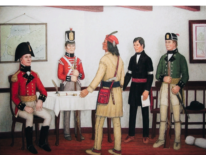 Image: Hal Sherman family.  Gen. Issac Brock, soldier, Tecumseh, Billy Caldwell and William Caldwell