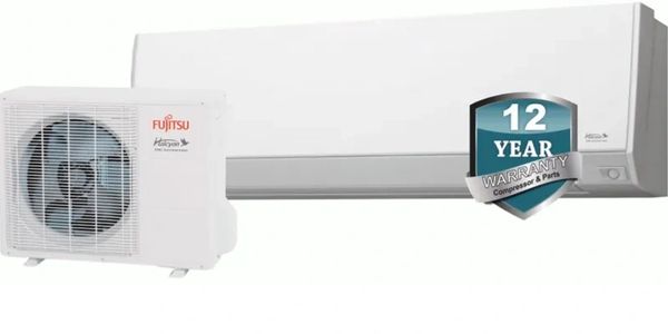 Fujitsu brand mini split with twelve year warranty on compressor and parts 