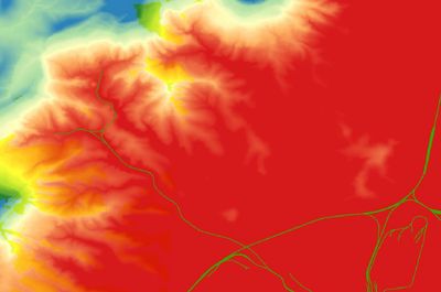 A coloured map indicating elevation