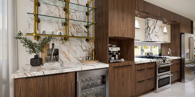 Home Classic Modern  Kitchen with built-in bar area with under cabinet beverage center. 