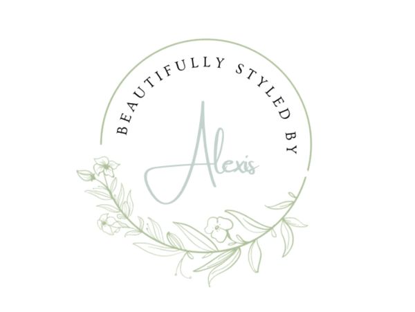 Elegant logo with floral design and text 'Beautifully Styled by Alexis'.