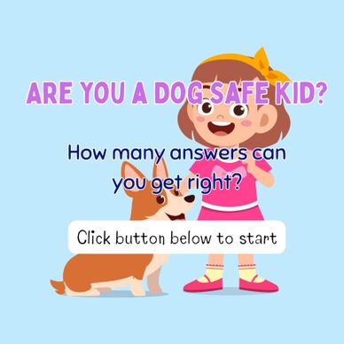 Quiz asking if you're a dog-safe kid, featuring a girl and a dog illustration.