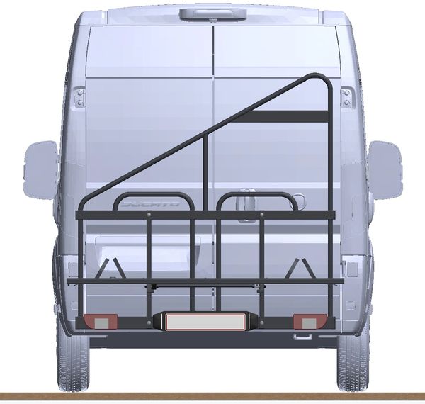 Rail & Ramp opengeklapt op Van'n Bike. Gemonteerd op Fiat Ducato.