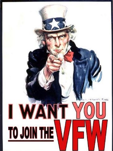 Uncle Sam points, urging to join the VFW.