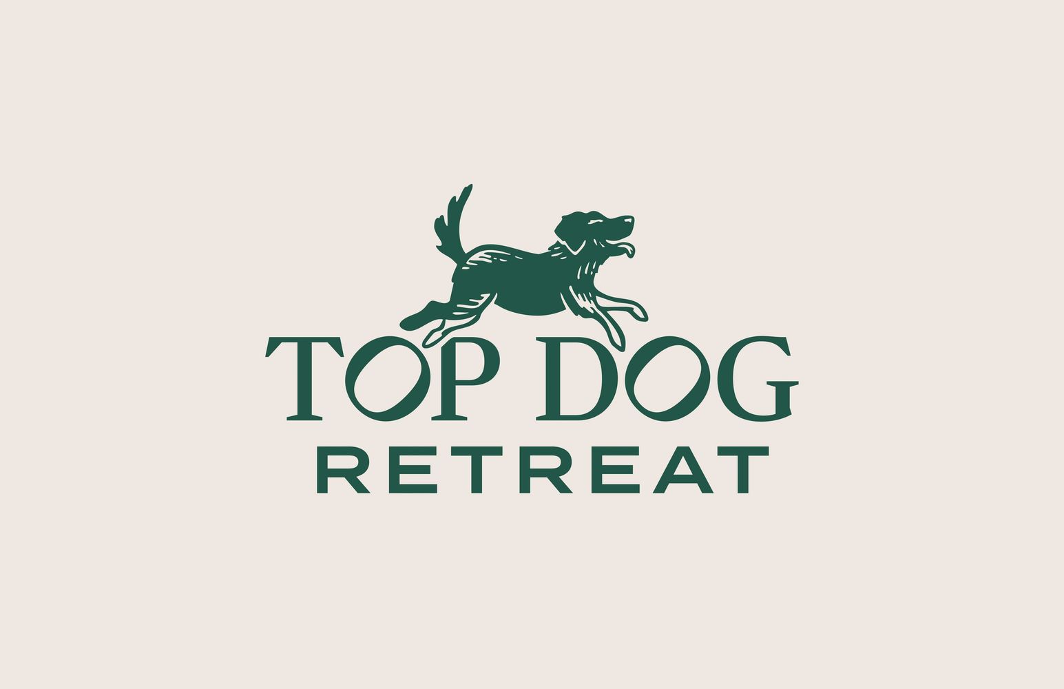Logo of a dog retreat featuring a running dog illustration.