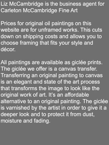 Information about pricing and framing options for original oil paintings and giclée prints.