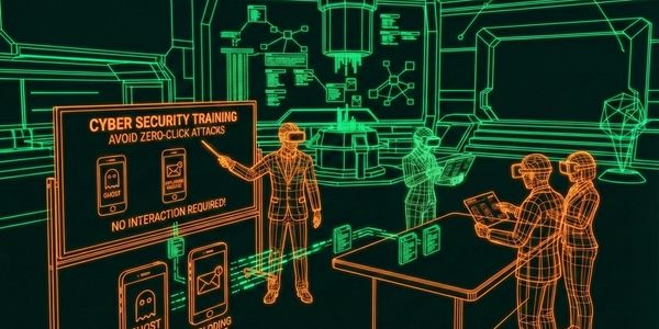 Virtual cybersecurity training session highlighting zero-click attack prevention.