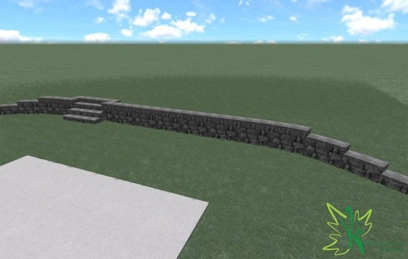 Kinnan Scaping retaining wall rendering Omaha NE — promised wall design vs what was actually built