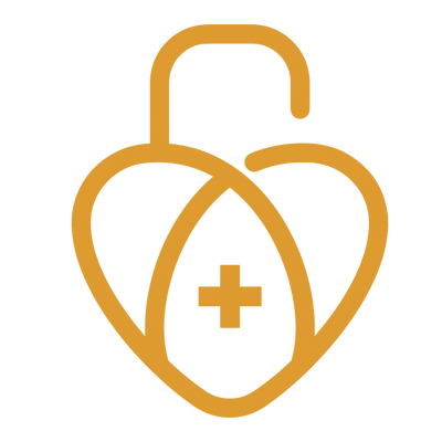 Gold heart-shaped lock with a medical cross symbol.
