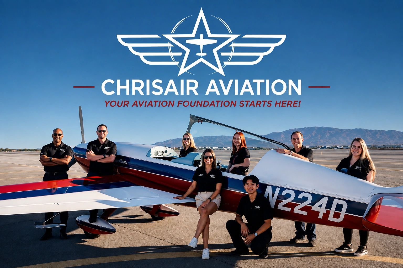 Group of aviation students posing with a small airplane.
