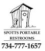Logo for Spotts Portable Restrooms with contact number.
