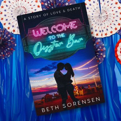 Book cover of 'Welcome to the Oyster Bar' with a romantic couple silhouette at sunset.