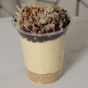 Cheesecake cup with German chocolate cake