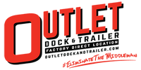 Logo for Outlet Dock & Trailer with factory location and hashtag.