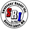 Logo of Swansons' Repair Inc. in Detroit Lakes, MN with bold red, white, and blue letters.
