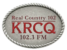 Logo of KRCQ 102.3 FM country radio station.