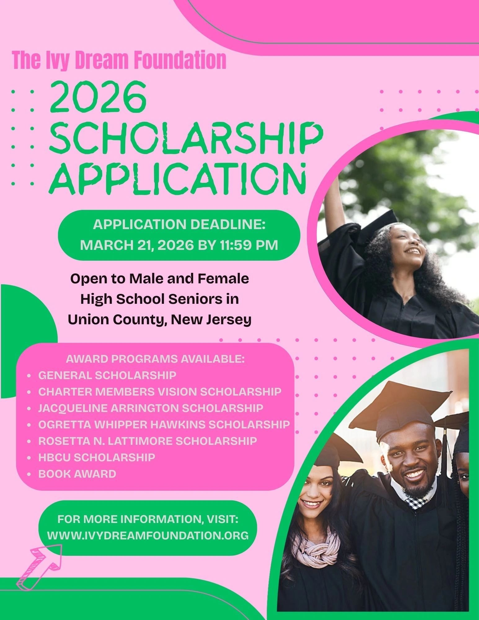 2026 scholarship application open for Union County high school seniors by The Ivy Dream Foundation.