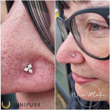 Piercing - Nostril Jewellery change
Jewellery - 14kt white gold trinity with opals from Junipurr