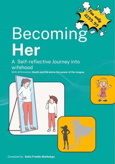 Book cover titled "Becoming Her," a self-reflective journey into wifehood with affirmations.