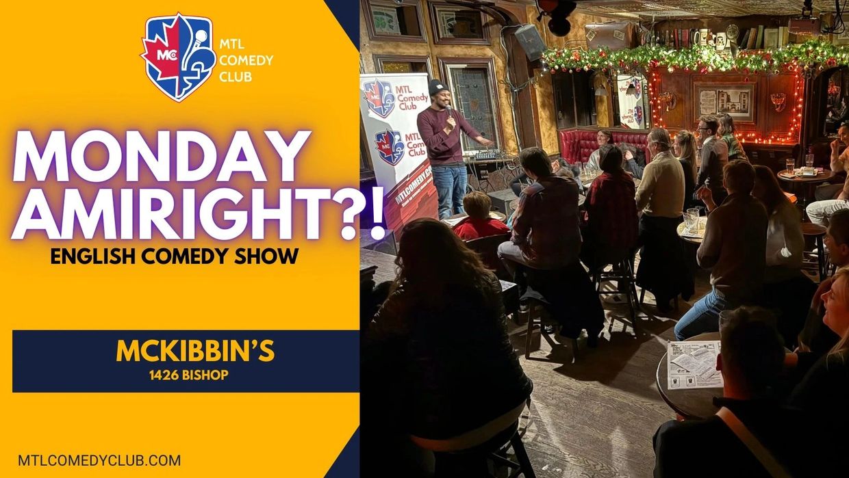 Crowded comedy night at McKibbin's with a lively stand-up performance.