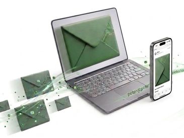 Digital message transfer between laptop and smartphone.