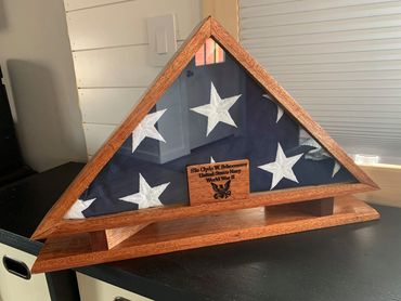 Custom Burial Flag Case, 150$.  With Base stand and glass enclosure plus custom name plate, 200$