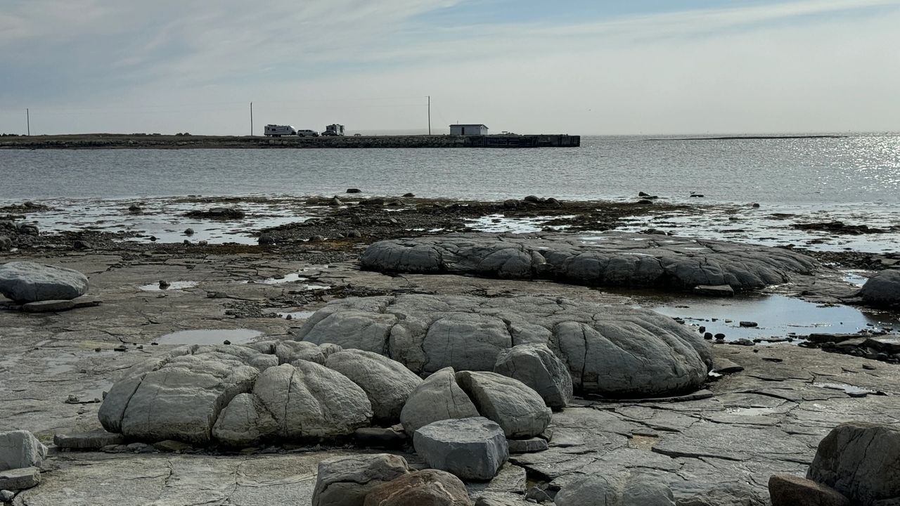 Thrombolites with RV in background Thrombolites with RV in background