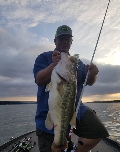 Capt Jake with a Giant Guntersville Lake Bass, caught on a  Catch 5 Swimjig from Tightline Jigs