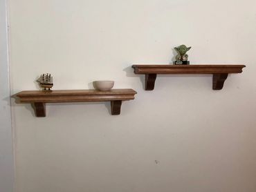solid wall shelves with corbels made from african mahogany