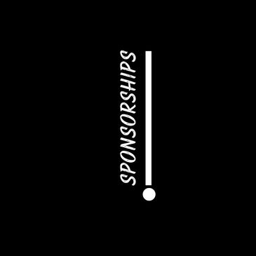 Vertical white text "SPONSORSHIPS" with a line and dot on black background.