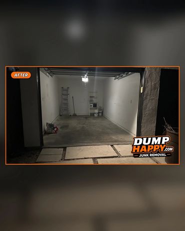 Clean and organized empty garage interior at night.