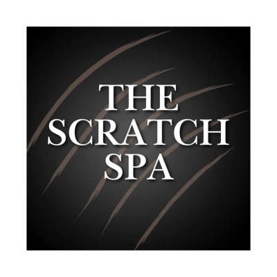 Logo for The Scratch Spa with claw marks.