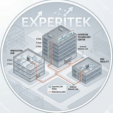 Diagram of Experitek Technology Center network with Innovation Hub and R&amp;D Facility.