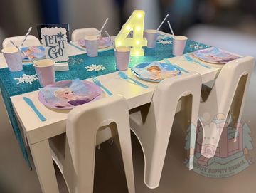White Tables and Chairs, with Frozen inspired decor