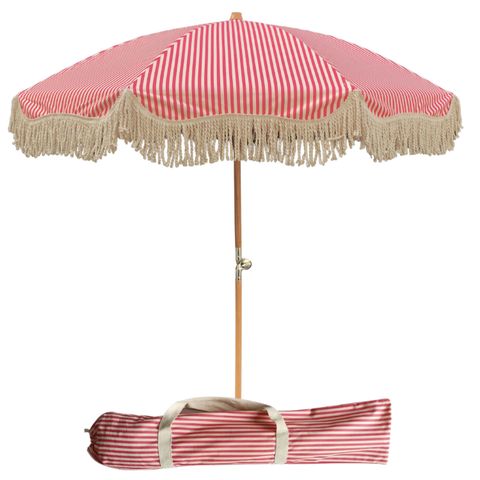 Vintage Style Tassel Fringed Striped Outdoor Parasol,