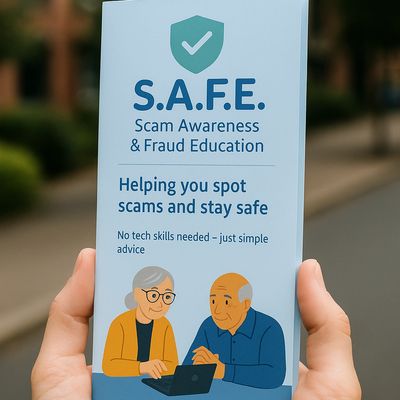 Hands holding a s.a.f.e. leaflet, showing the front cover of the leaflet