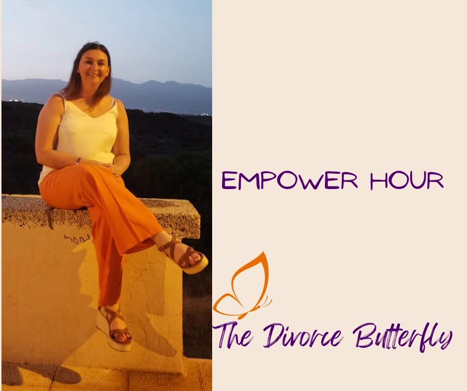 Empower Hour with woman sat on a wall smiling after receiving divorce coaching