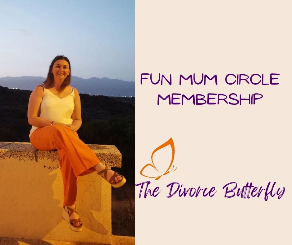 Fun Mum circle with woman sat on wall smiling as a single mum having fun