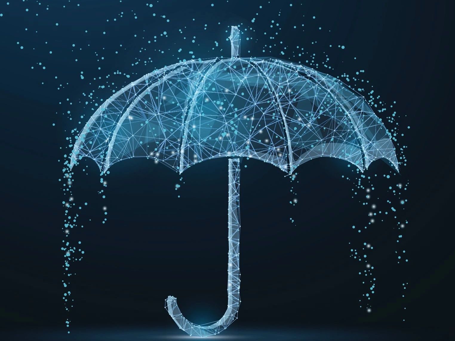 A glowing umbrella with water drops coming out of it.