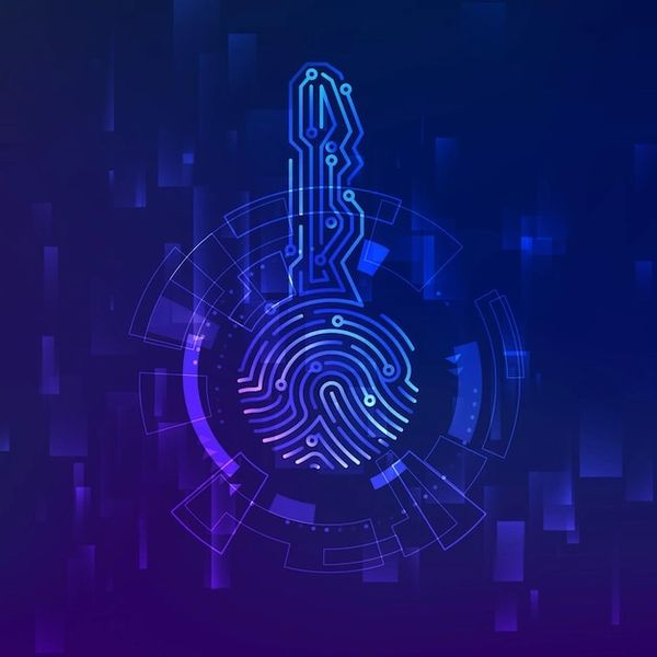 A key with a circuit board pattern around it.