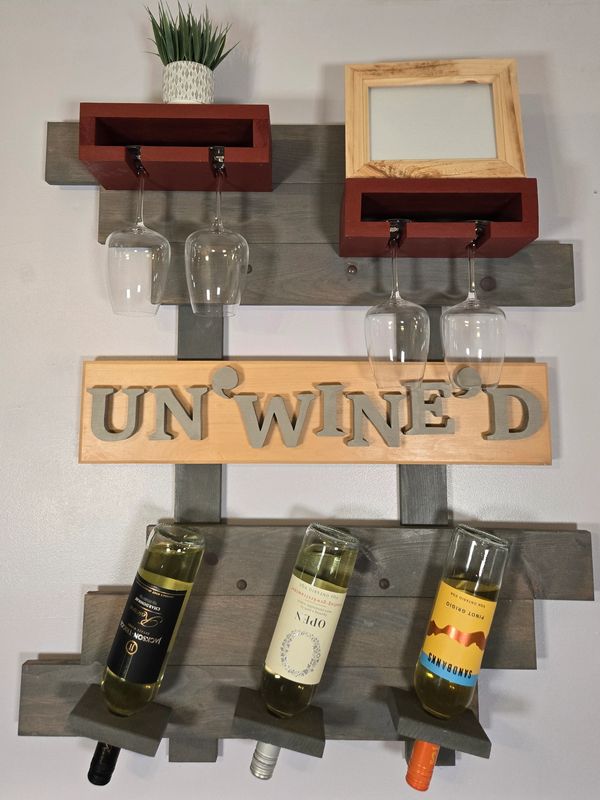 Customized 3 Bottled Wine rack.  Last name Plaque, business name plaque available. 