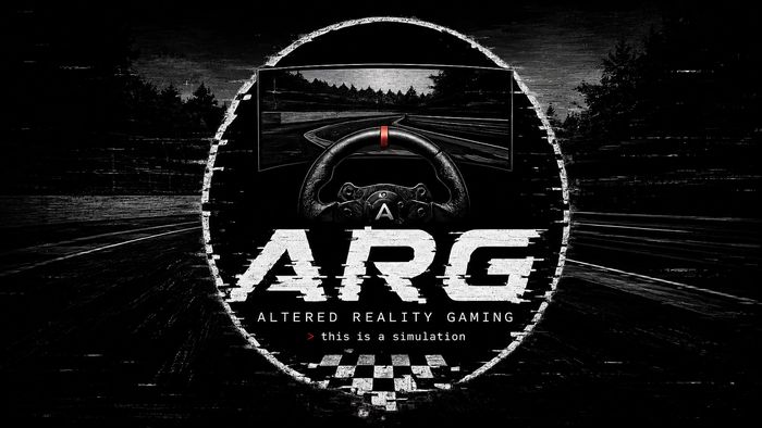 Logo of Altered Reality Gaming with a racing wheel and track.