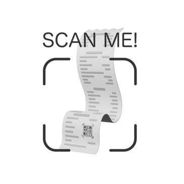 A receipt with a QR code and the text 'SCAN ME' above it.