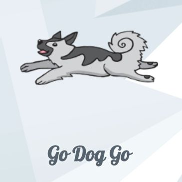 Illustration of a running dog with text 'Go Dog Go'.