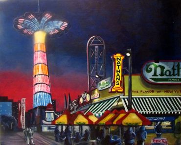 Coney Island, Brooklyn, Nathans, Parachute, Thunderbolt, Coney Island night scene